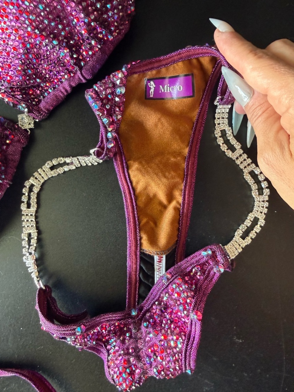 Purple Rhinestone Embellished Bikini Set - Picture 3 of 10